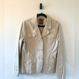 Lady Hathaway Cream Collared Button Up Utility Style Cotton Blazer Size L